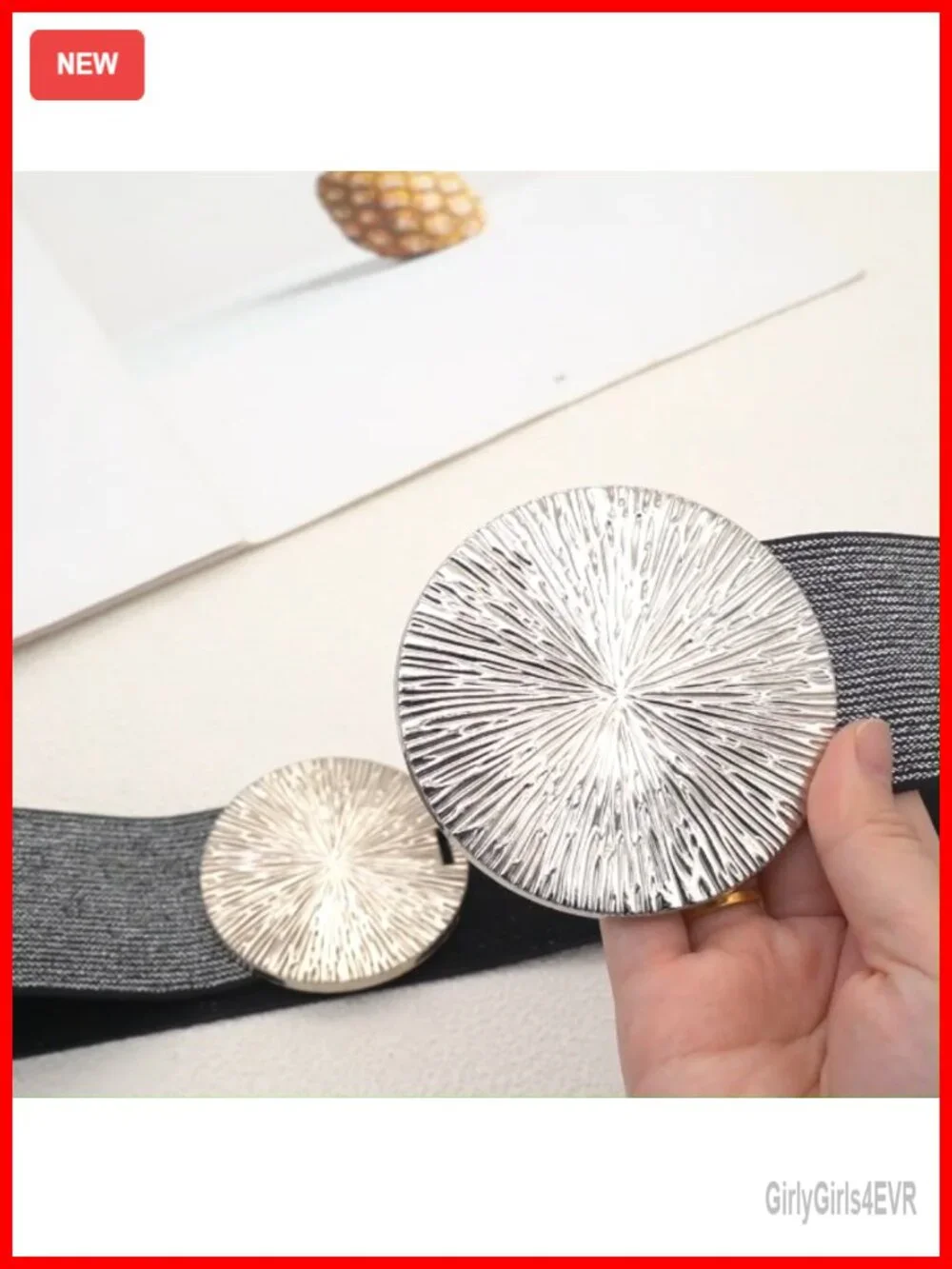 Wide Stretchy Elastic Waist Belt with Alloy Round Buckle for Dresses and